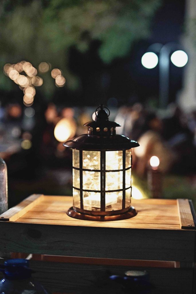 lantern on a table